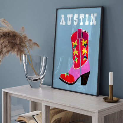 Austin Texas Poster - Cowgirl Boot