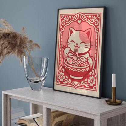 Funny Ramen Cat Poster – Asian Food Wall Art
