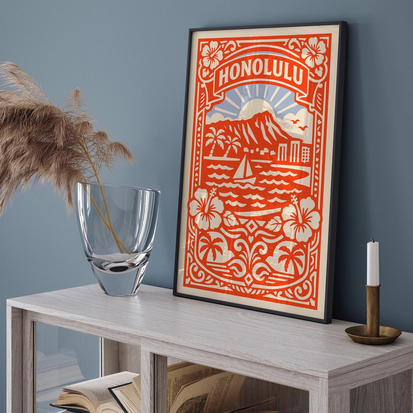 Honolulu Travel Poster - Hawaii Cityscape Print