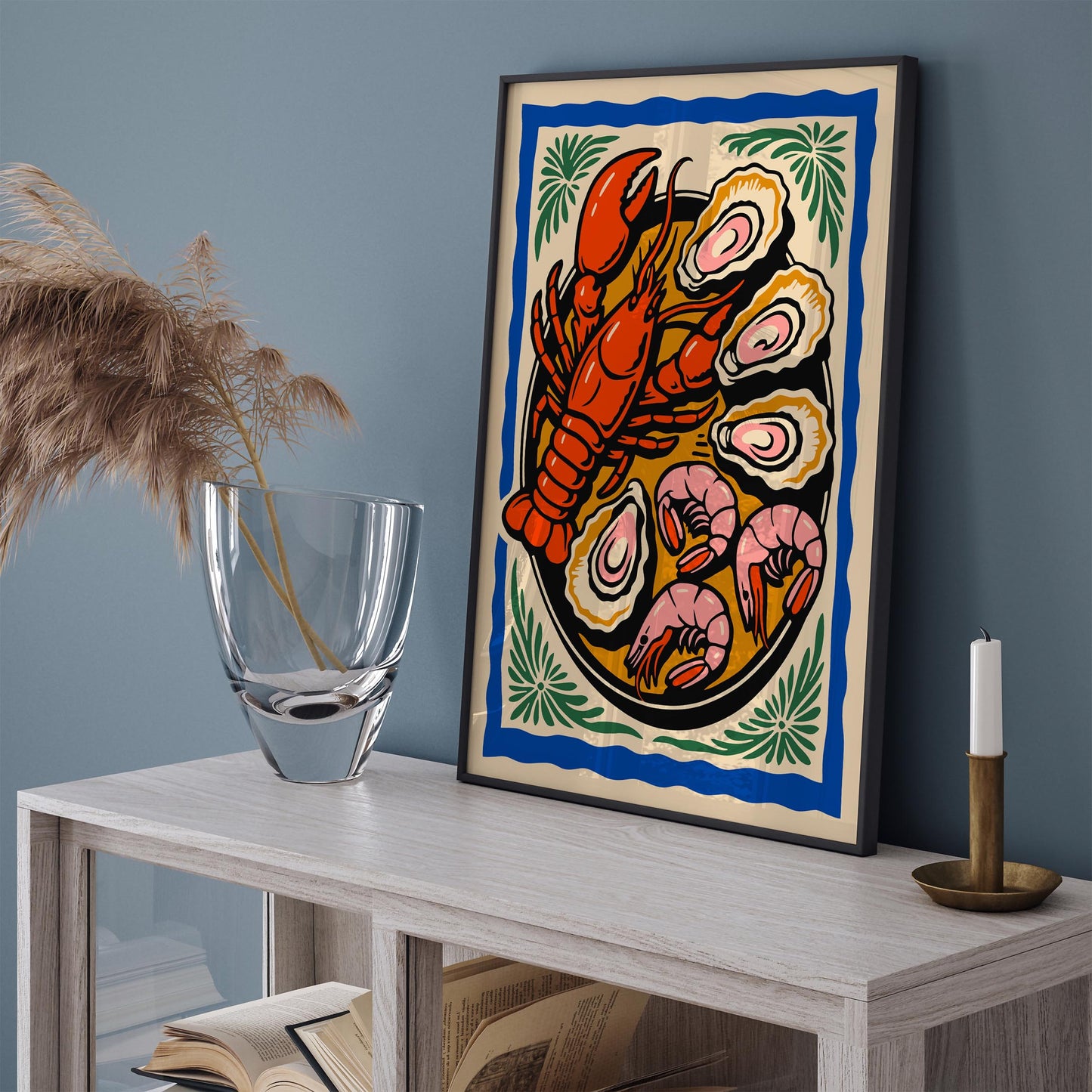 Colorful Retro Seafood Plate Poster - Seafood Lovers Gift