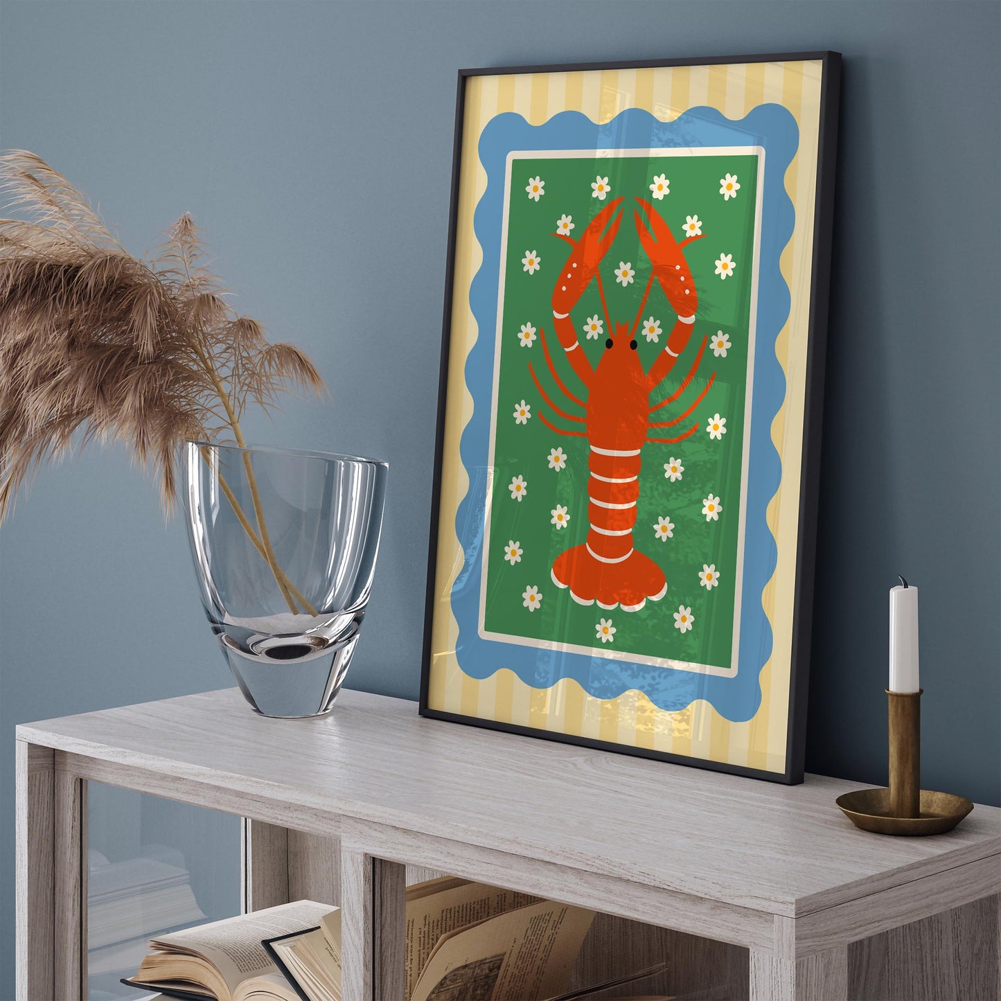 Retro Lobster Wall Art Print - Coastal Nautical Decor