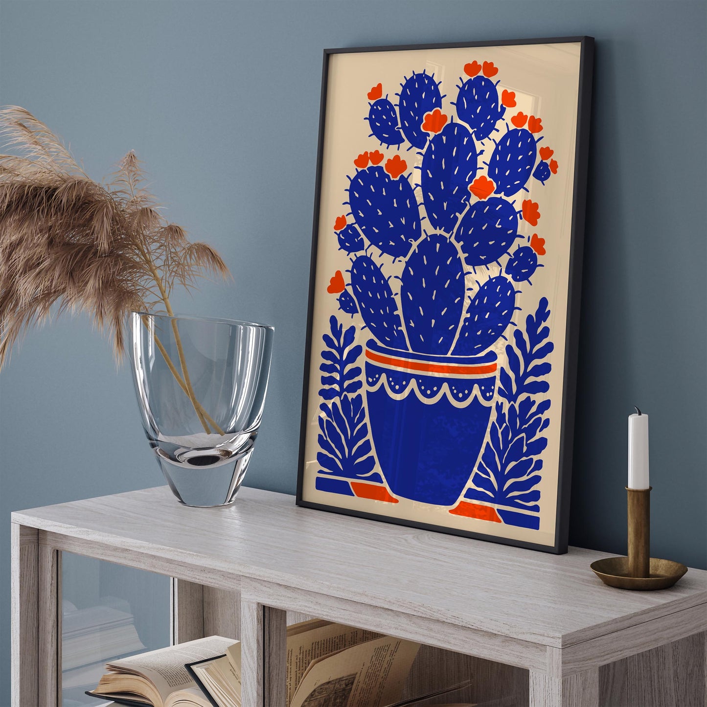 Blue Blooming Cactus Plant Print
