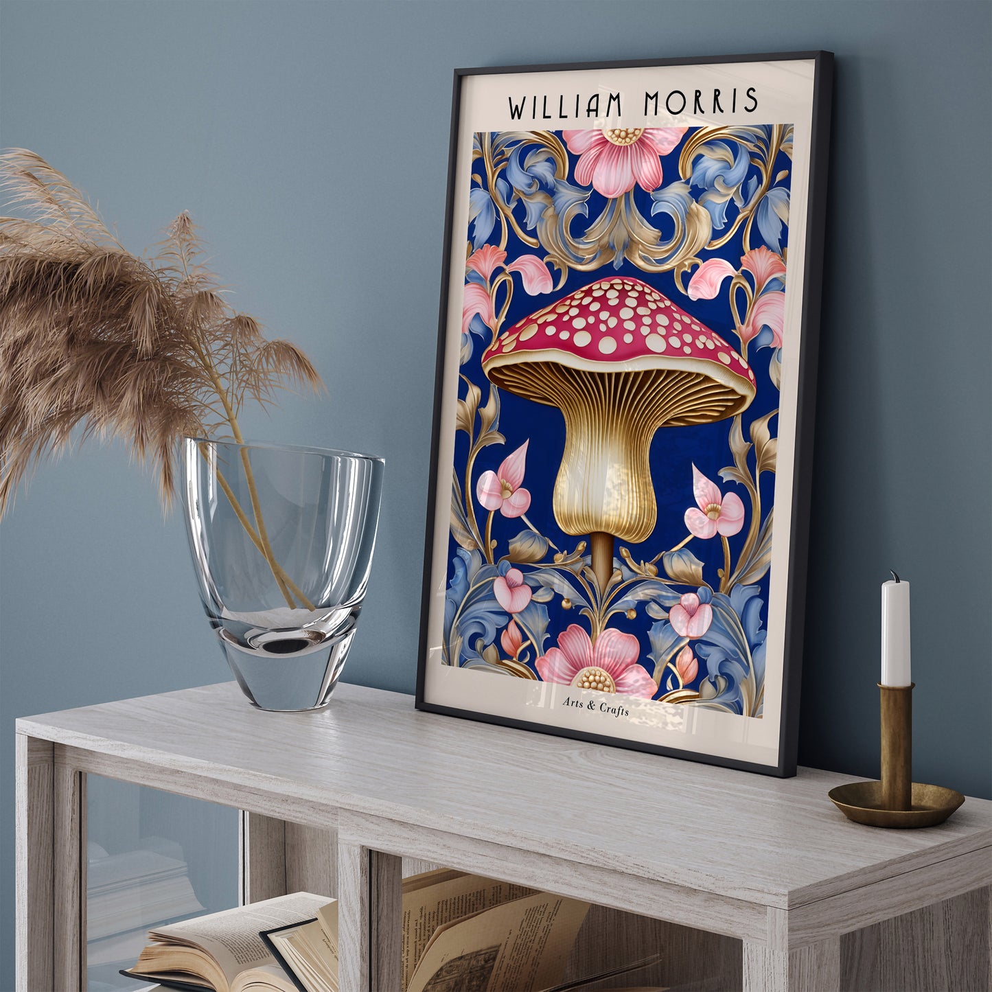 William Morris Blue Mushroom Poster