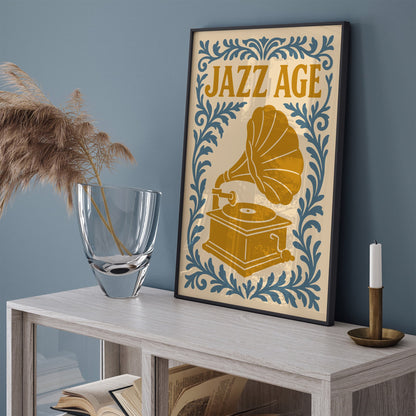 Jazz Age Music Poster, Vintage Gramophone Wall Art