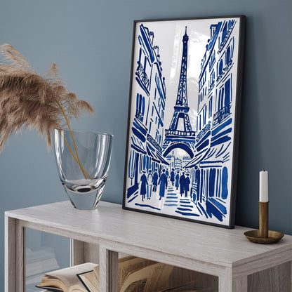 Paris, France Blue Ink Painting Print 2024