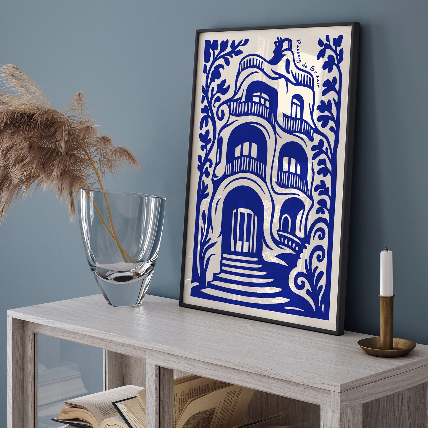 Passeig de Gràcia Barcelona Blue Travel Poster