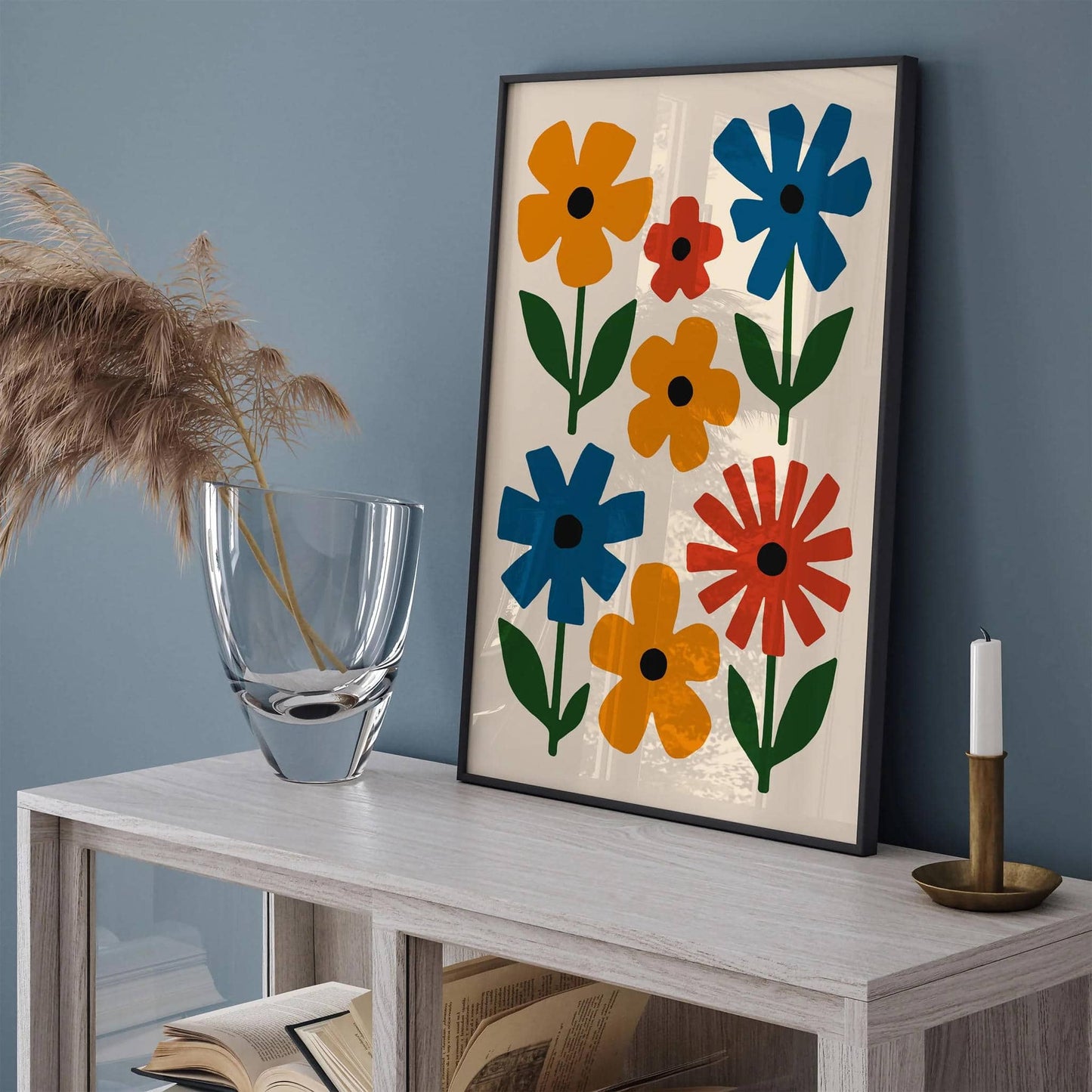 Retro Colorful Cut Outs Flowers Print