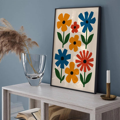 Retro Colorful Cut Outs Flowers Print