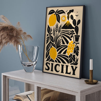 Sicily Retro Travel Poster