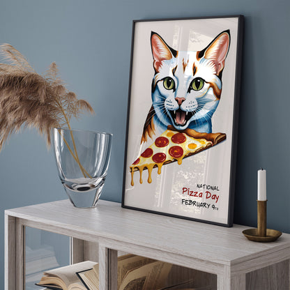 National Pizza Day Funny Cat Poster