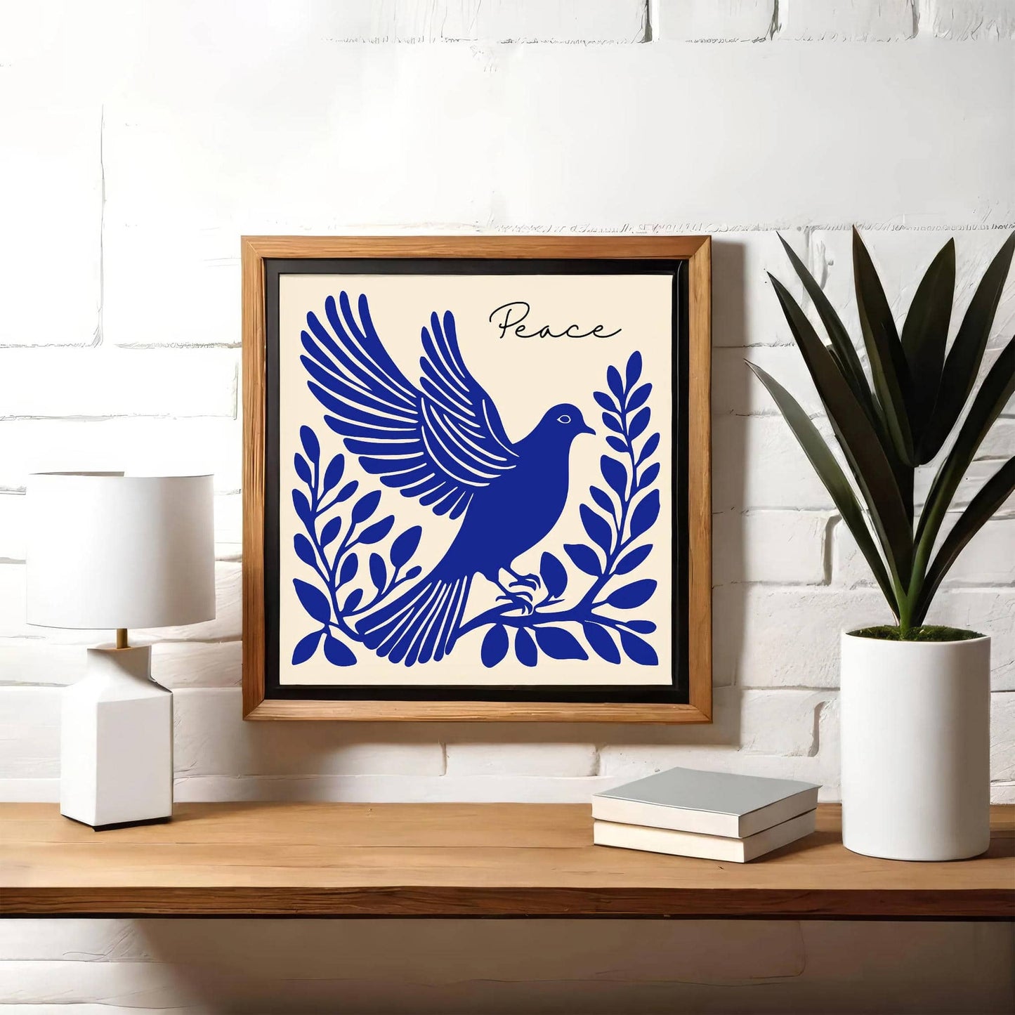 Blue Dove & Peace Quote Art Print – Square Wall Decor