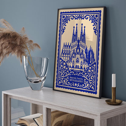Sagrada Familia Barcelona Blue Poster