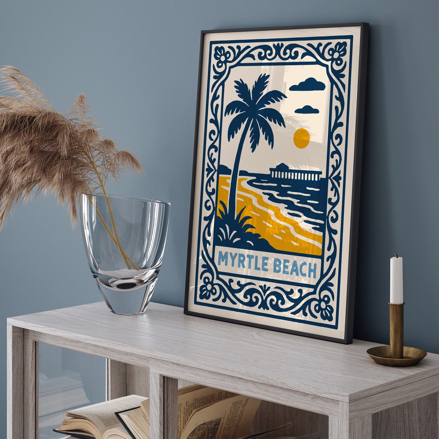 Myrtle Beach Travel Poster - Blue Landscape Art Print