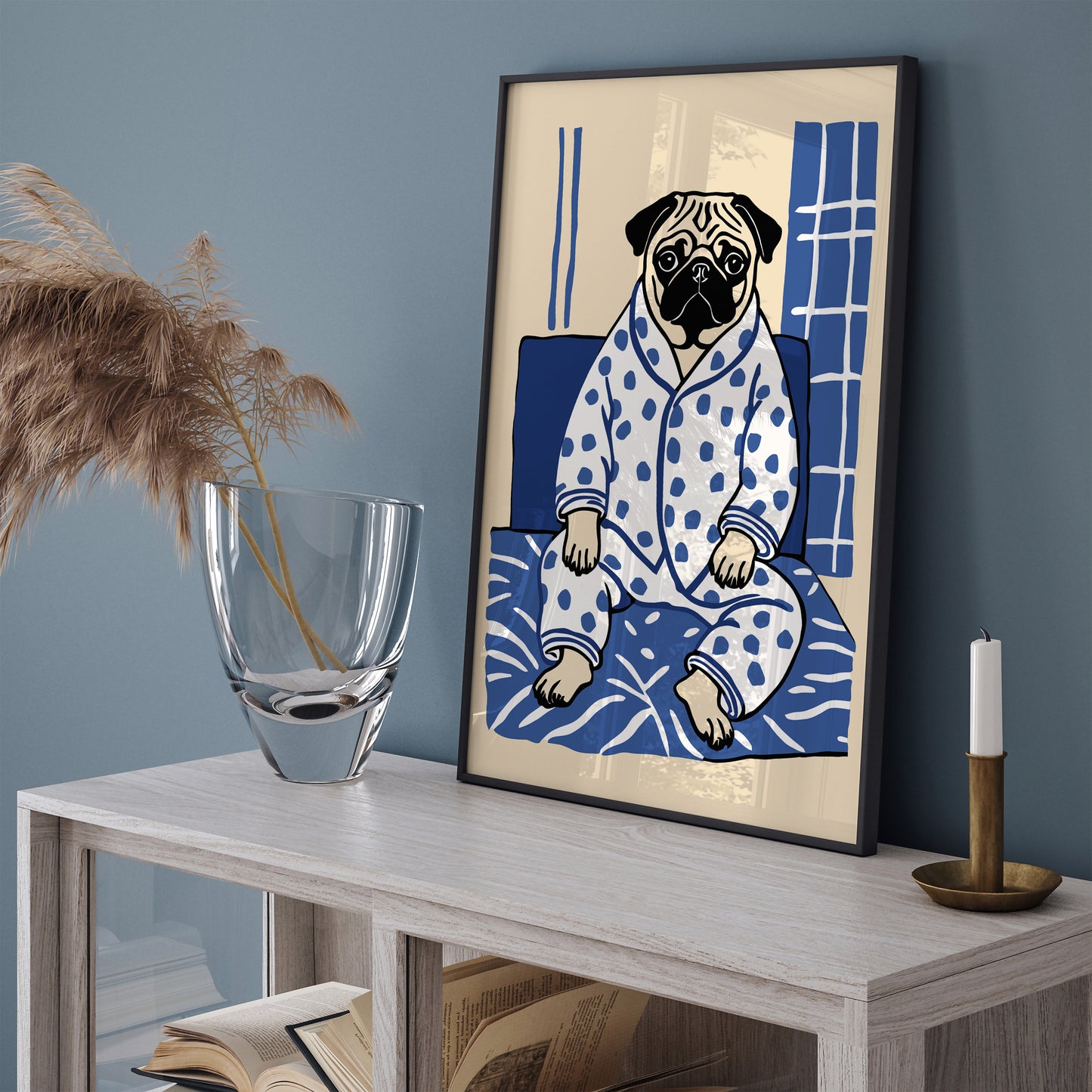 Funny Pug Dog in Pyjamas Poster