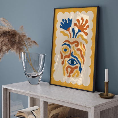 Surreal Eye Vase Poster - Boho Abstract Face Wall Art