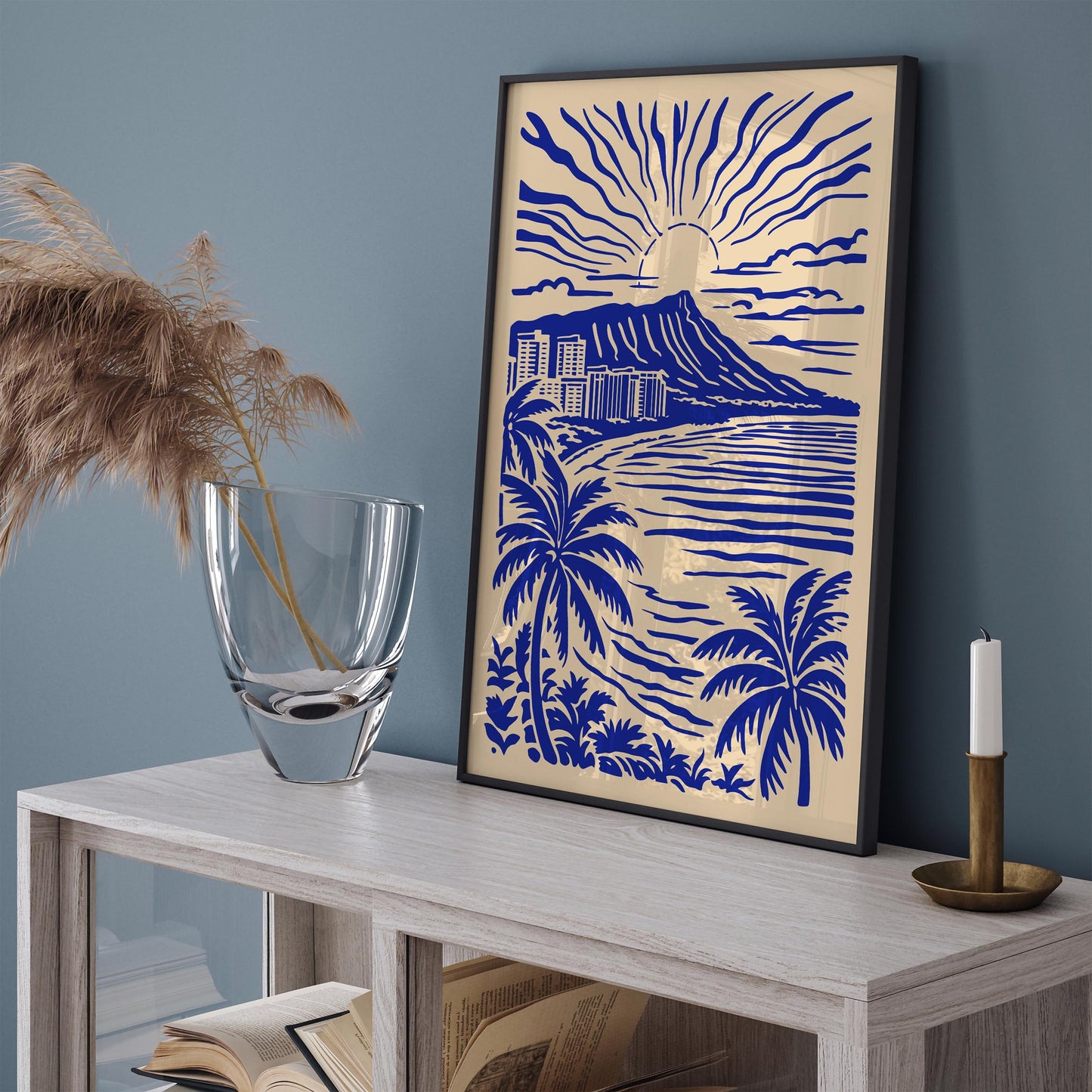Honolulu Blue Tropical Landscape Poster