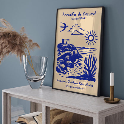 Cozumel National Park Poster - Blue Mexico Landscape Print