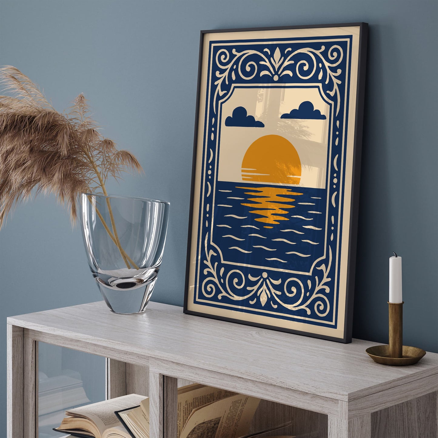 Navy Blue Sunset Landscape Wall Art Print