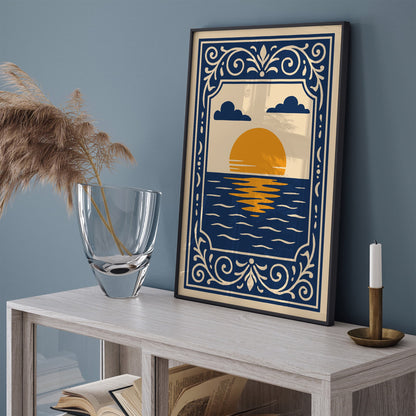 Navy Blue Sunset Landscape Wall Art Print