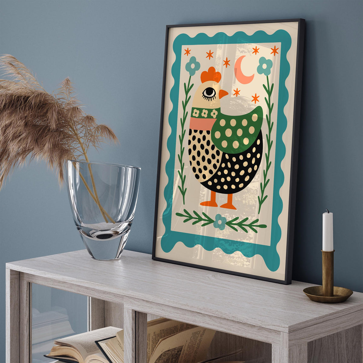 Retro Folk Chicken Poster