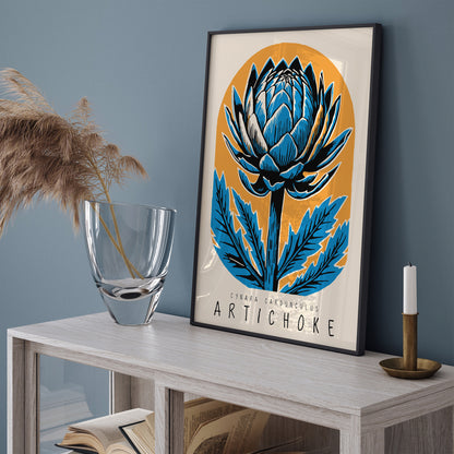 Yellow Blue Retro Artichoke Poster - Kitchen Art