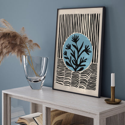 Mid Century Blue Nature Poster 2025