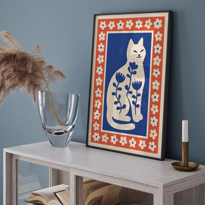 Blue Cat Flower Lover Poster