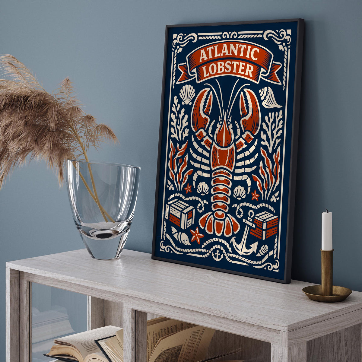 Atlantic Lobster Coastal Art Poster