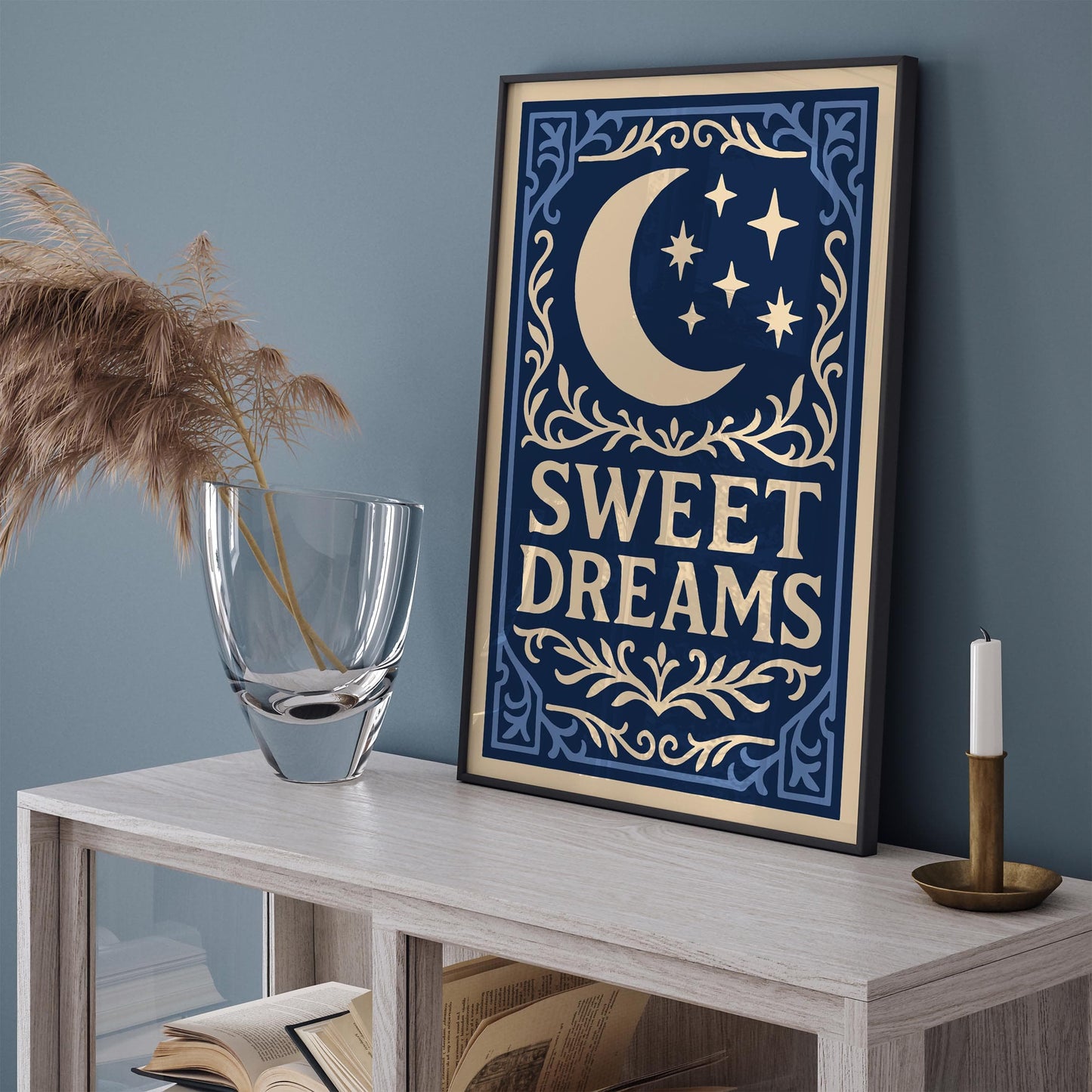 Sweet Dreams Poster - Moon and Stars Rococo Art Print