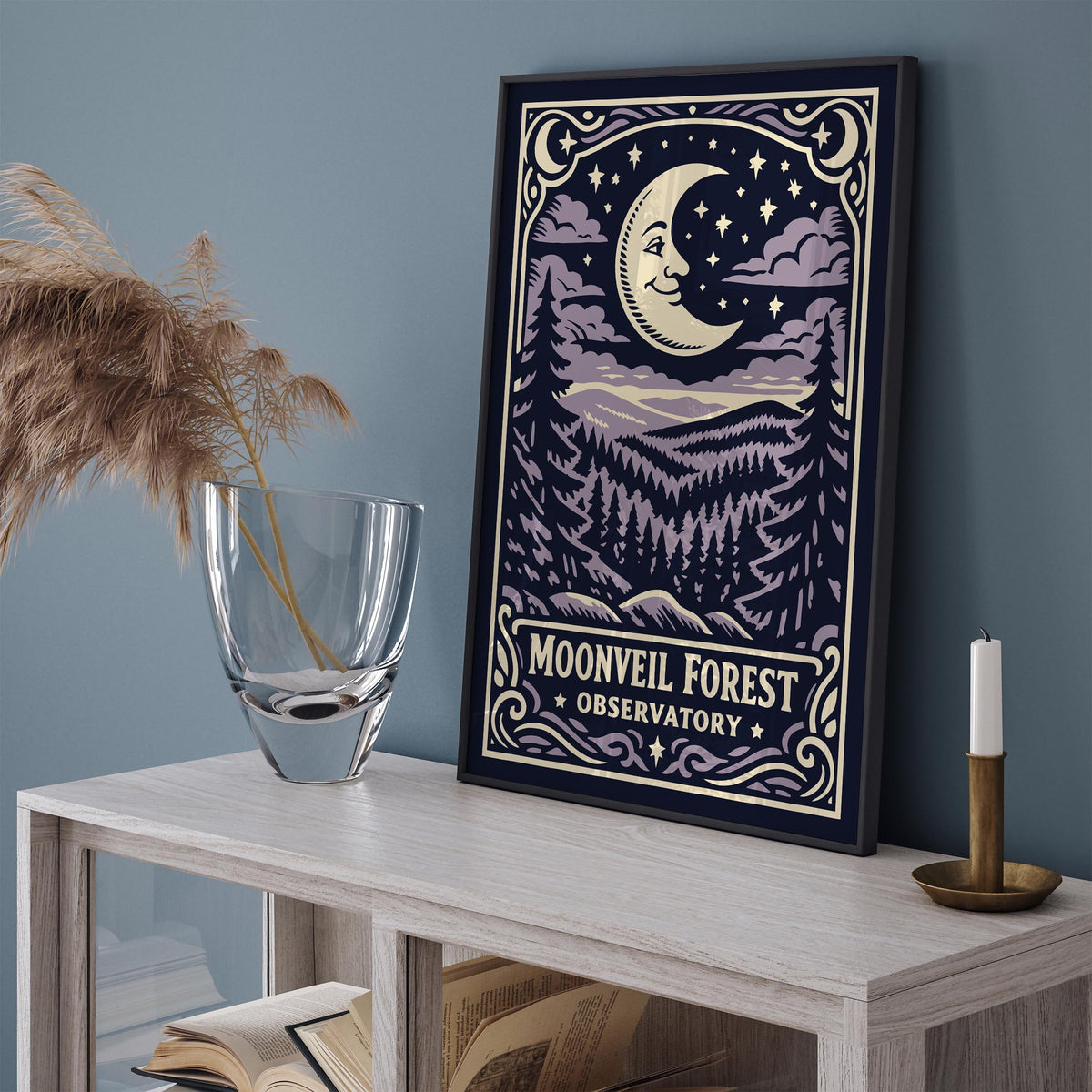 Moonveil Forest Observatory Vintage Poster