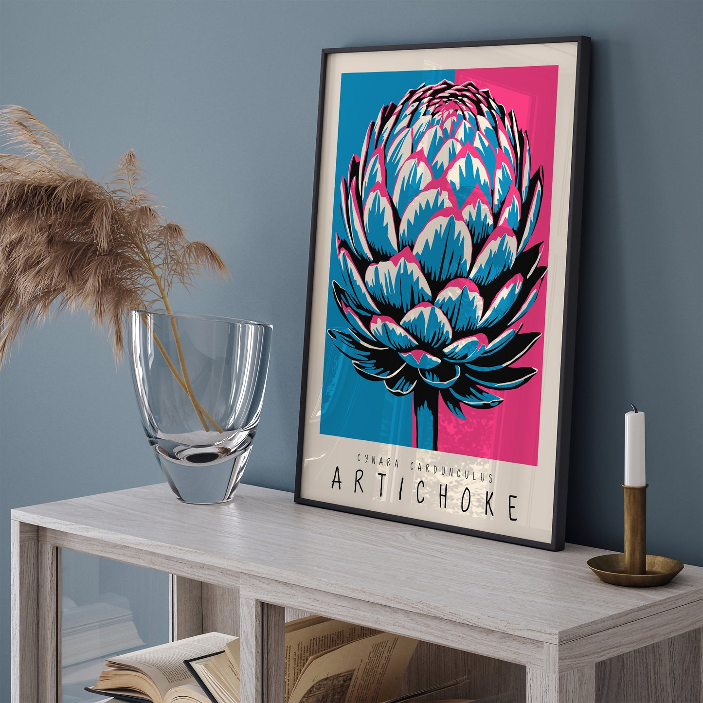 Pop Art Blue Pink Artichoke Retro Design