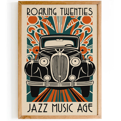 20s Jazz Music Age Old Car Poster