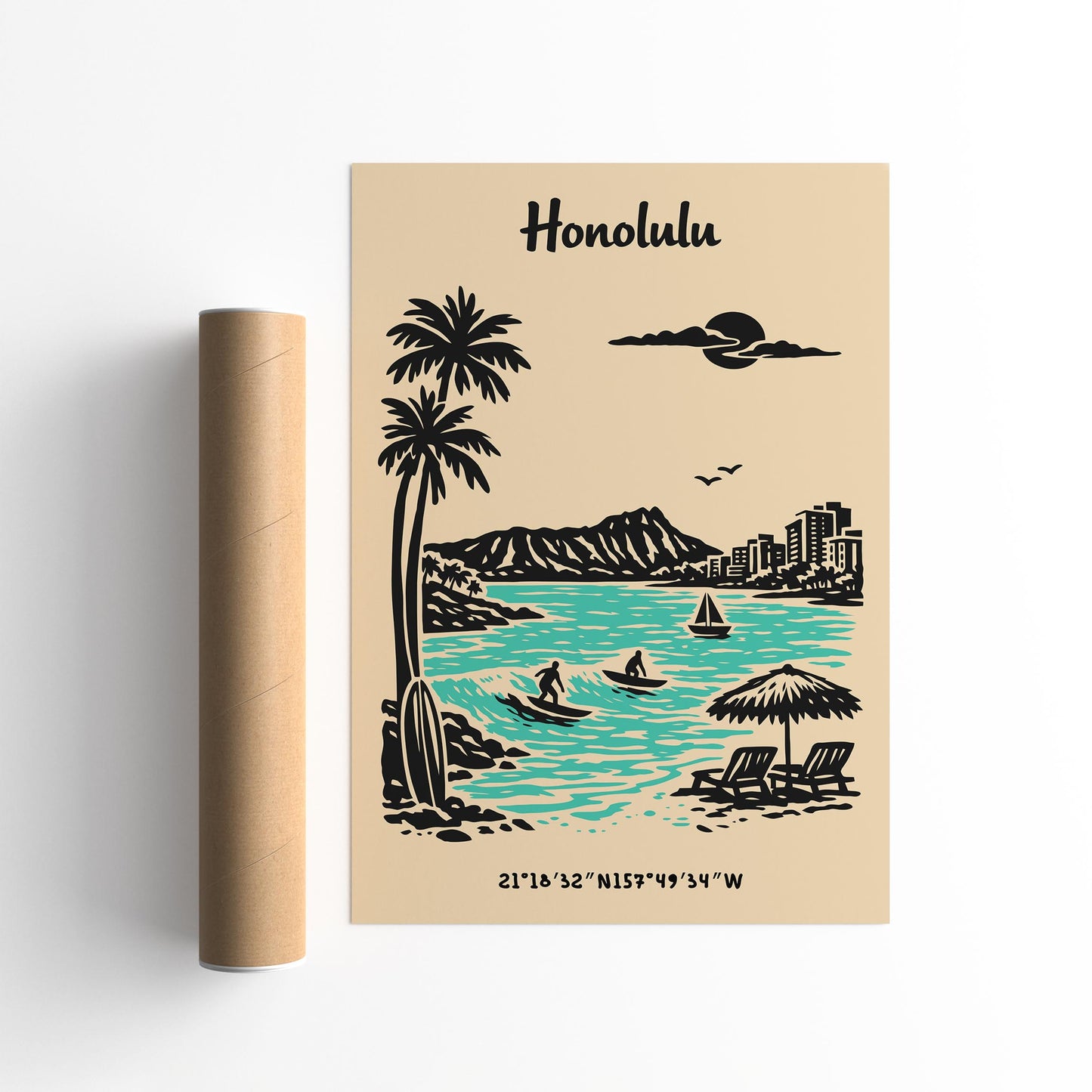 Honolulu Hawaii Poster – Tropical Landscape Wall Art