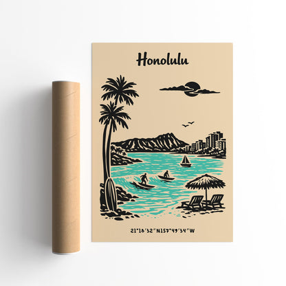 Honolulu Hawaii Poster – Tropical Landscape Wall Art