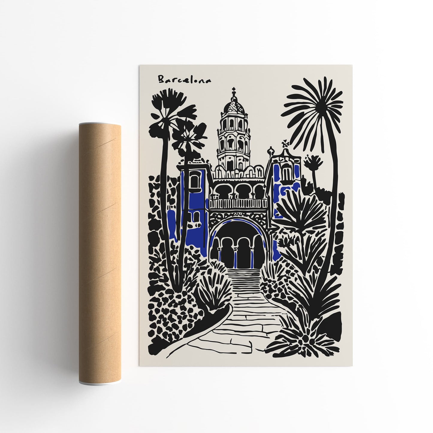 Barcelona Poster - Black Ink Spain Travel Wall Art