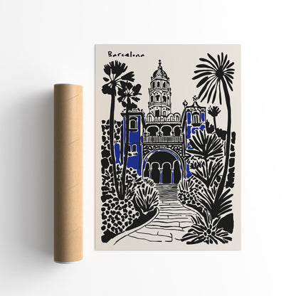 Barcelona Poster - Black Ink Spain Travel Wall Art