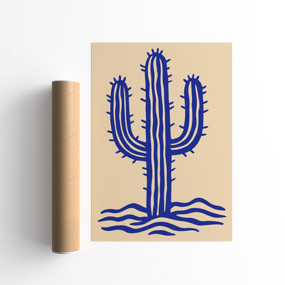 Blue Wavy Abstract Cactus Art Poster