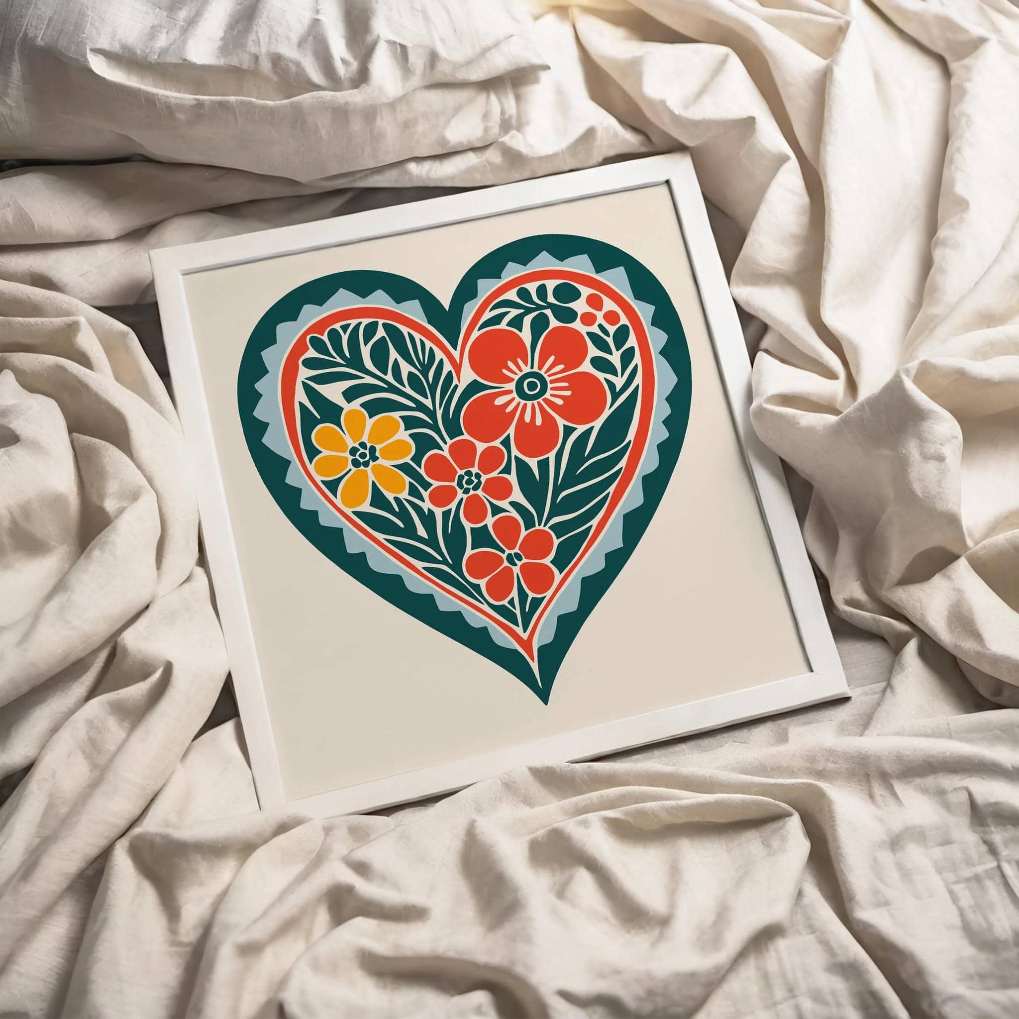 Folk Art Heart Print – Square Wall Decor – HypeSheriff