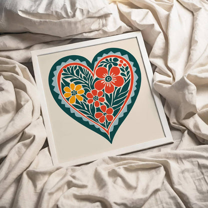 Folk Art Heart Print – Square Wall Decor