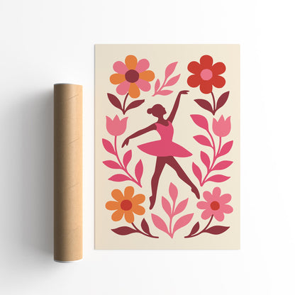 Ballerina Poster - Pink Floral Ballet Wall Art Girls Room