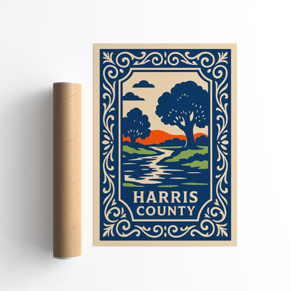 Harris County Travel Poster - Blue Landscape Art Print