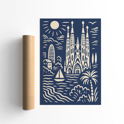 Barcelona Poster - Modern Cityscape Travel Wall Art