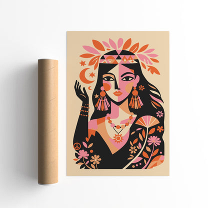 Boho Chic Indian Woman Wall Art Print