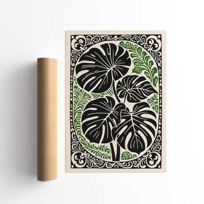 Victorian Monstera Leaves Poster