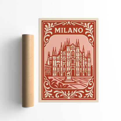 Milano Italy Poster - Red Cityscape Wall Art Print 2026