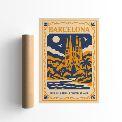 Barcelona City of Gaudi Travel Poster