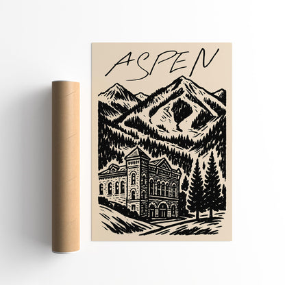 Aspen Black Ink Travel Poster