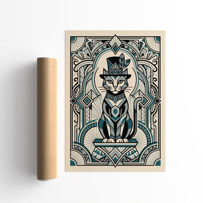 Art Deco Cat Portrait – Vintage Animal Wall Art Print