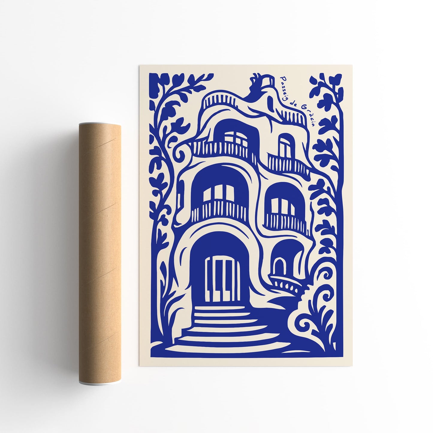 Passeig de Gràcia Barcelona Blue Travel Poster