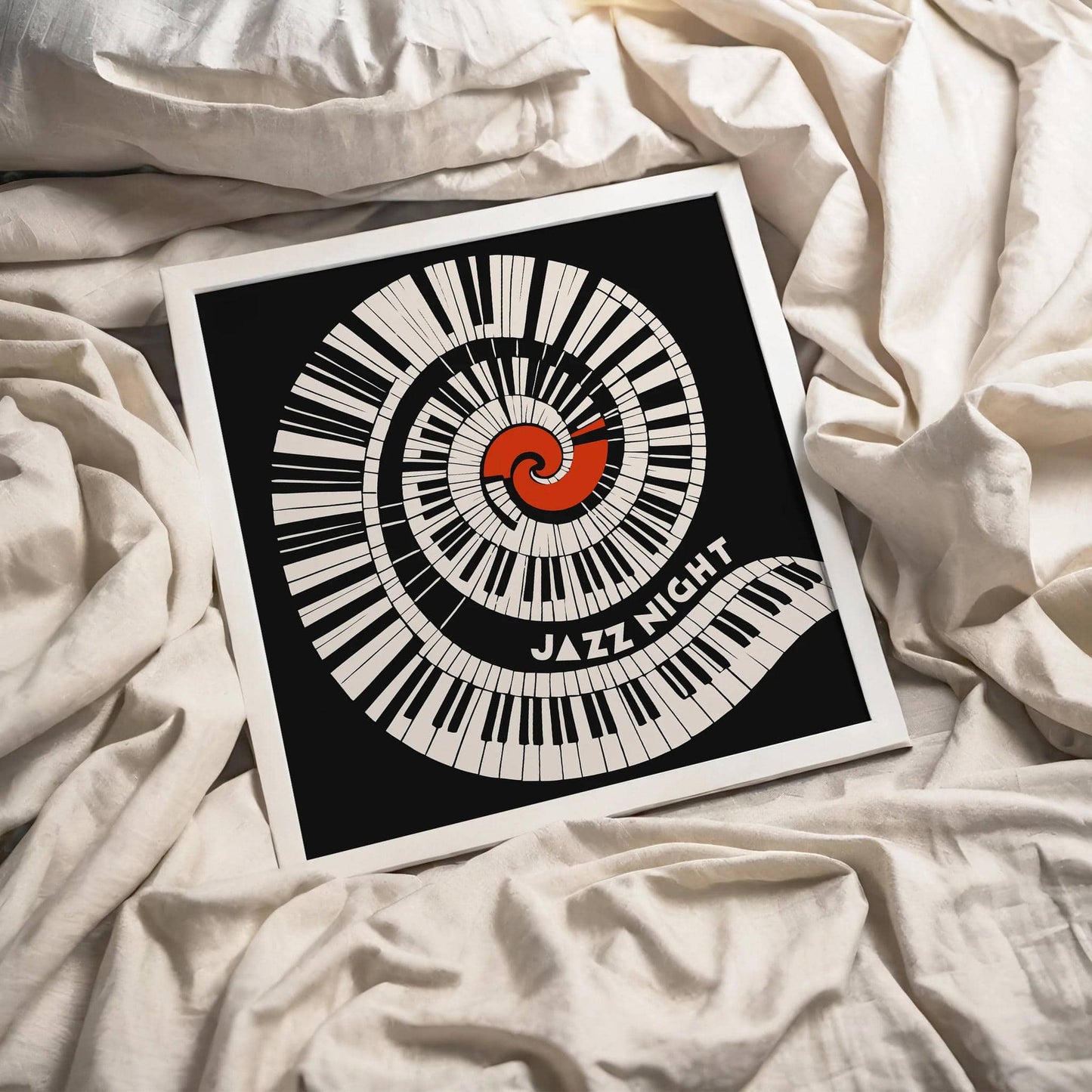 Abstract Jazz Piano Poster – Black Swirl Square Art